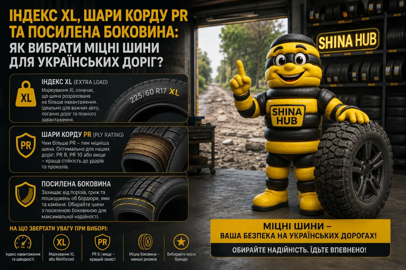 Індекс XL, шари корду PR та посилена боковина