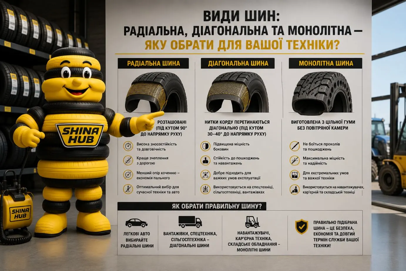 Види шин Радіальна Діагональна Монолітна